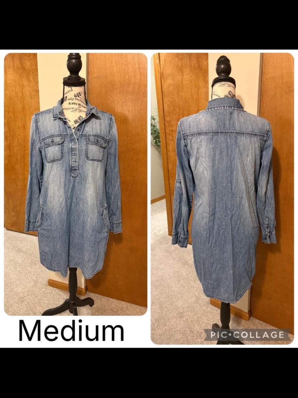 Light Wash Denim Tunic Shirt Dress - Blue
